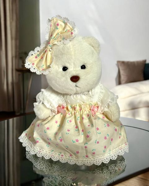 Сукня для плюшевого ведмедика HuggyBear в ніжно-жовтому кольорі з бантиком 0022 фото